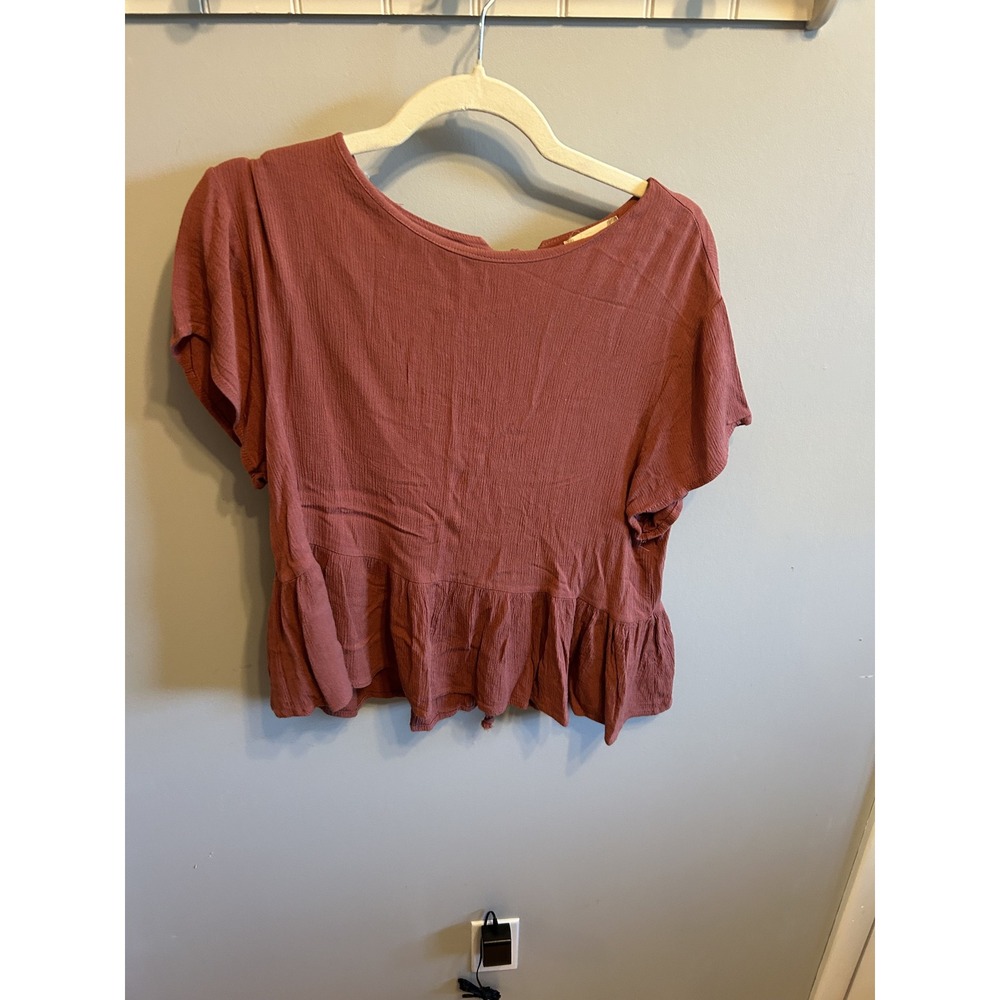 Altar'd‎ State Womens Rust Terracotta Open Tie Back Peplum Blouse Top Small
